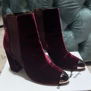 Aquazzura Burgundy Velvet Heeled Boots with Silver Accents size 37